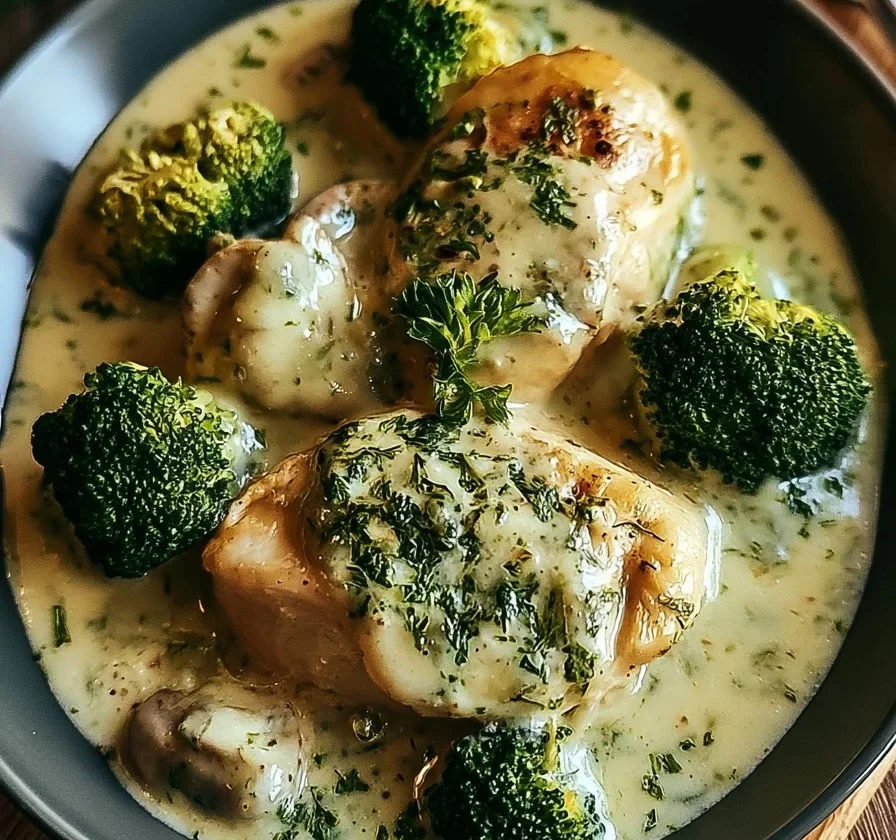 Pollo e broccoli cremosi in un piatto delizioso e nutriente