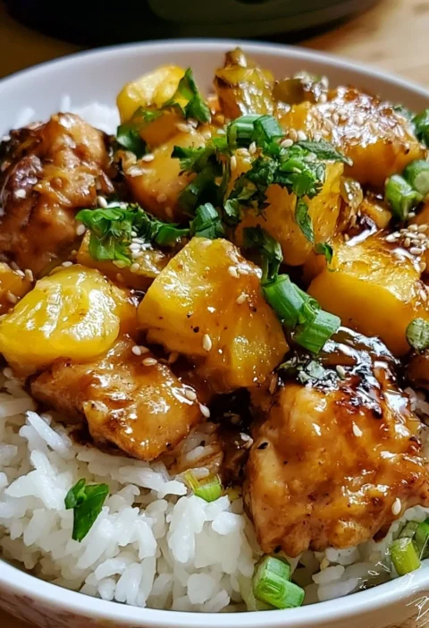 Pollo hawaiano cucinato in pentola a cottura lenta con ingredienti freschi