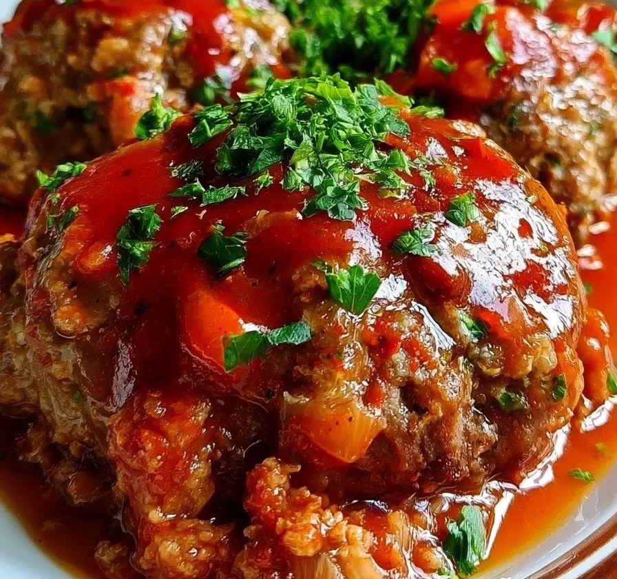 Polpettoni cucinati lentamente in pentola, pronti per essere serviti.