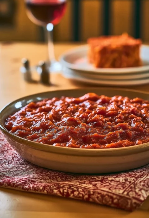 Piatto di Ragù alla Bolognese con pasta fresca e ingredienti tradizionali.