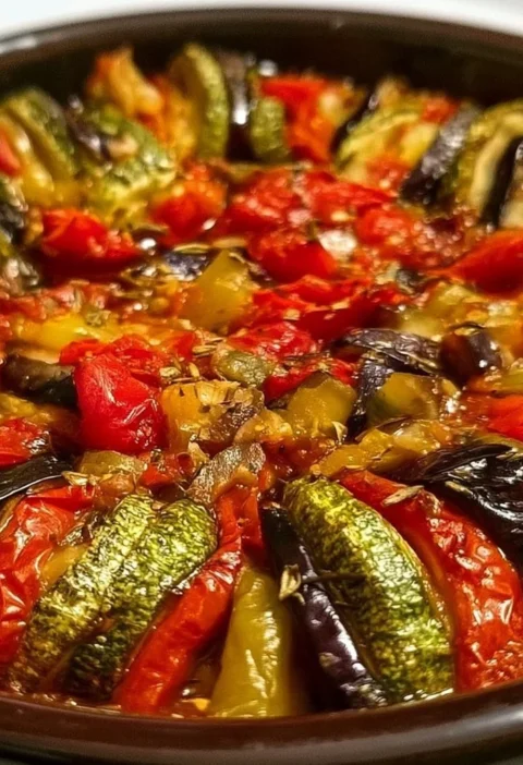 Una porzione di ratatouille servita in un piatto colorato.