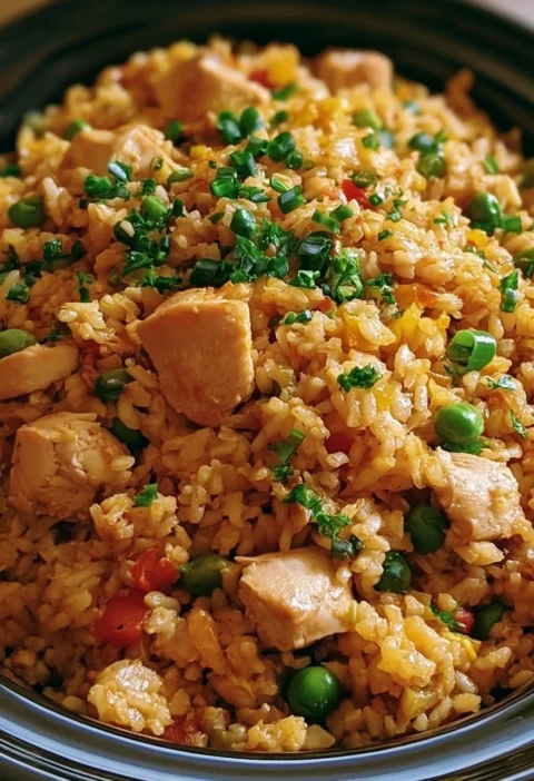Riso fritto con pollo cucinato in slow cooker