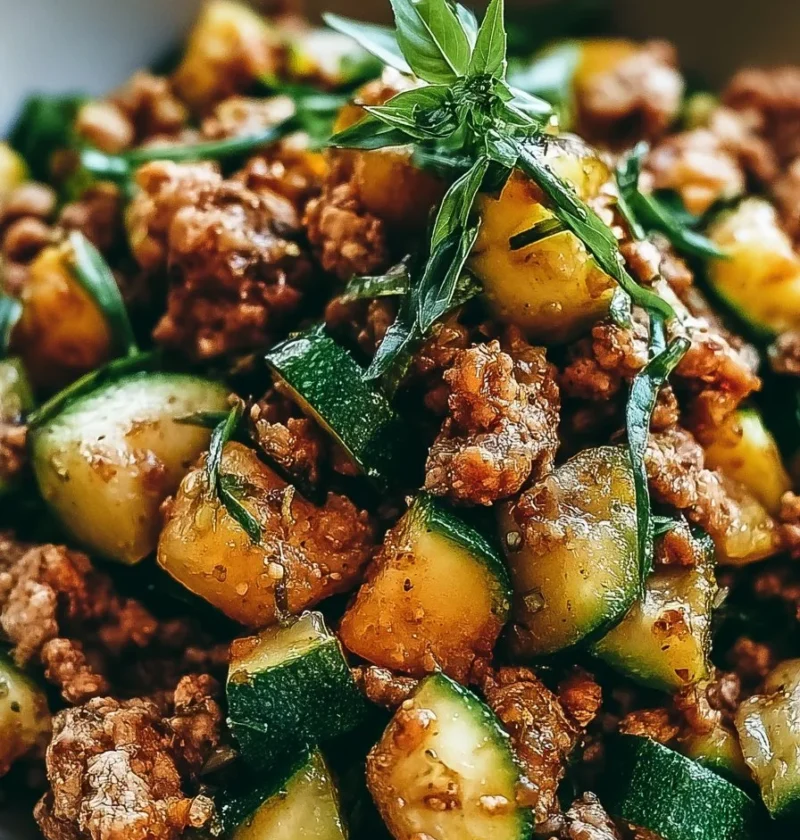 Skillet di tacchino macinato e zucchine appena cucinato in padella