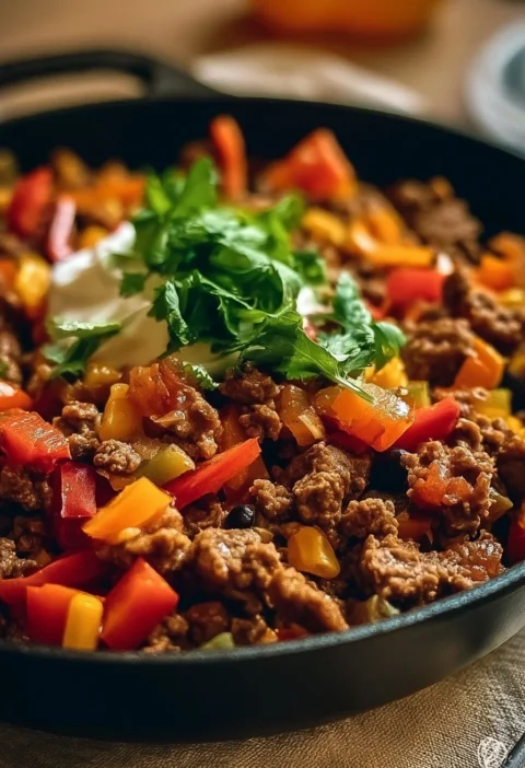 Skillet tacos di manzo con ingredienti freschi e saporiti