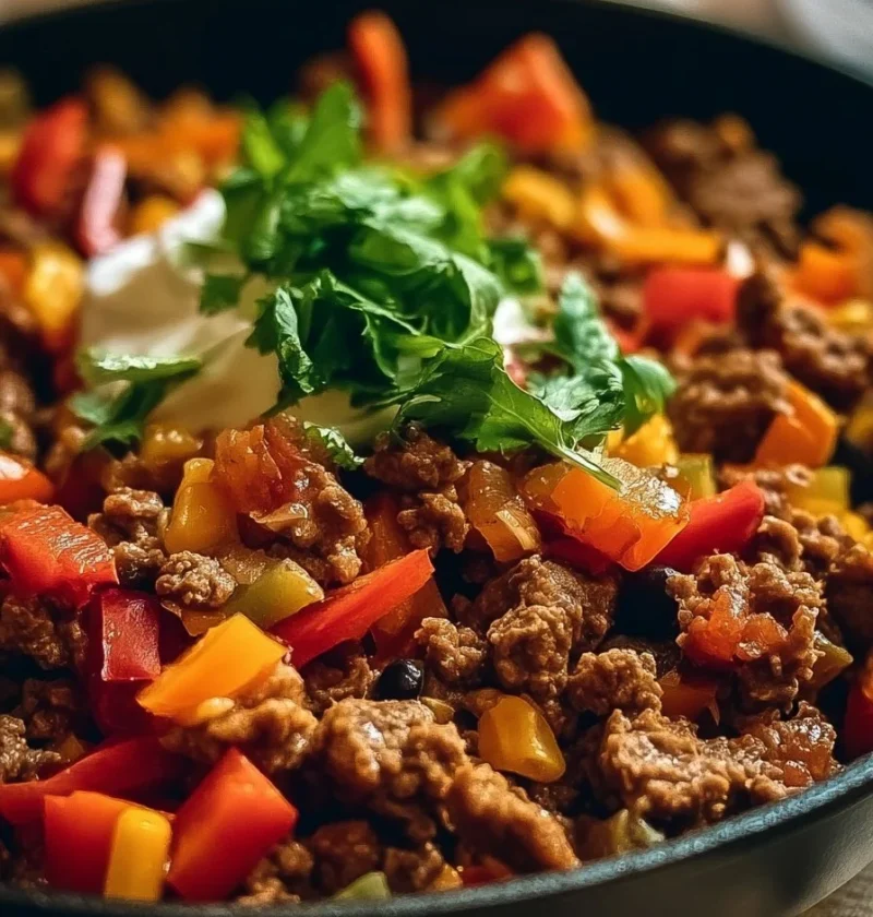 Skillet tacos di manzo con ingredienti freschi e saporiti