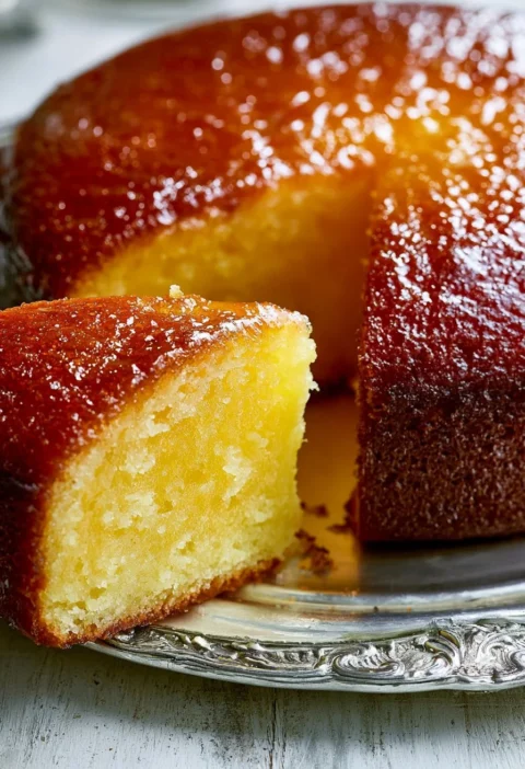 Torta sofficissima all'arancia appena sfornata con decorazione di arance fresche