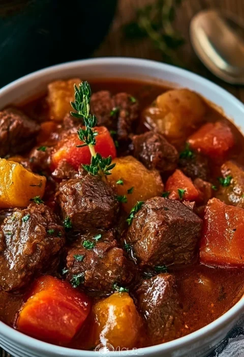 Stufato di Manzo Cowboy cucinato in pentola lenta con ingredienti ricchi e saporiti