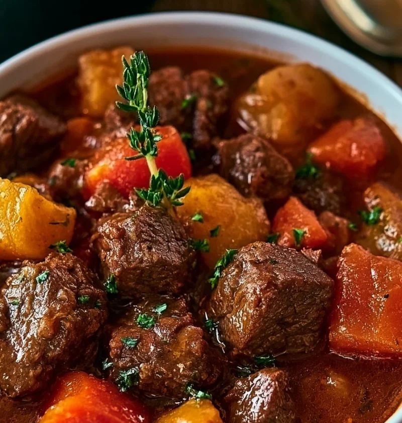 Stufato di Manzo Cowboy cucinato in pentola lenta con ingredienti ricchi e saporiti