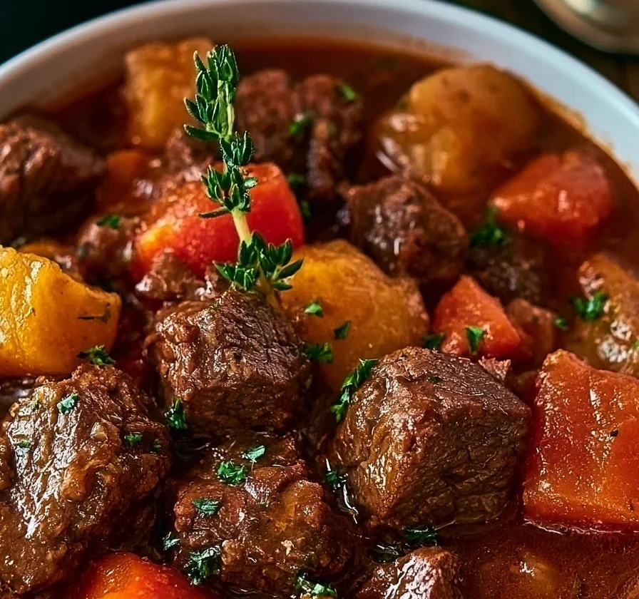 Stufato di Manzo Cowboy cucinato in pentola lenta con ingredienti ricchi e saporiti
