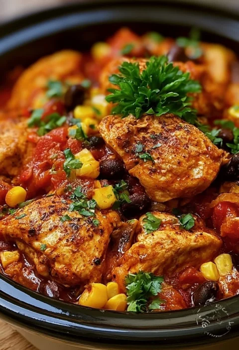 Stufato di pollo Southwest cucinato nella Crockpot con ingredienti freschi