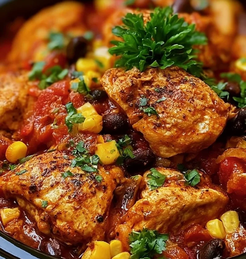 Stufato di pollo Southwest cucinato nella Crockpot con ingredienti freschi