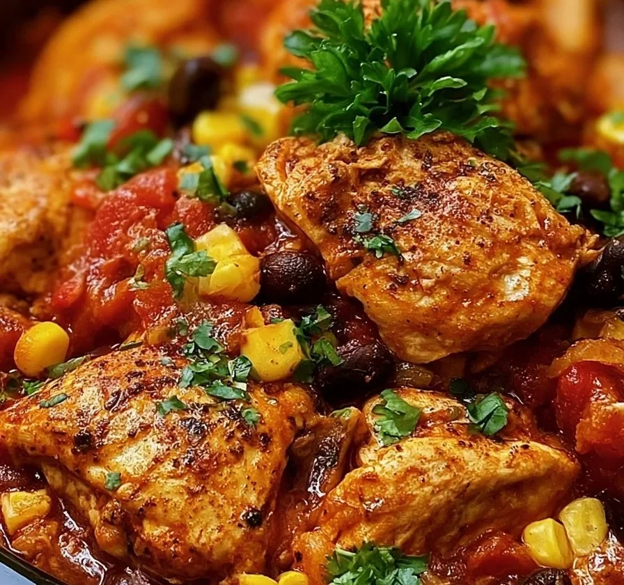 Stufato di pollo Southwest cucinato nella Crockpot con ingredienti freschi