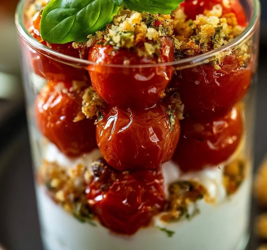 Tiramisu Salato Pomodori e Mozza, un piatto gourmet saporito e fresco.