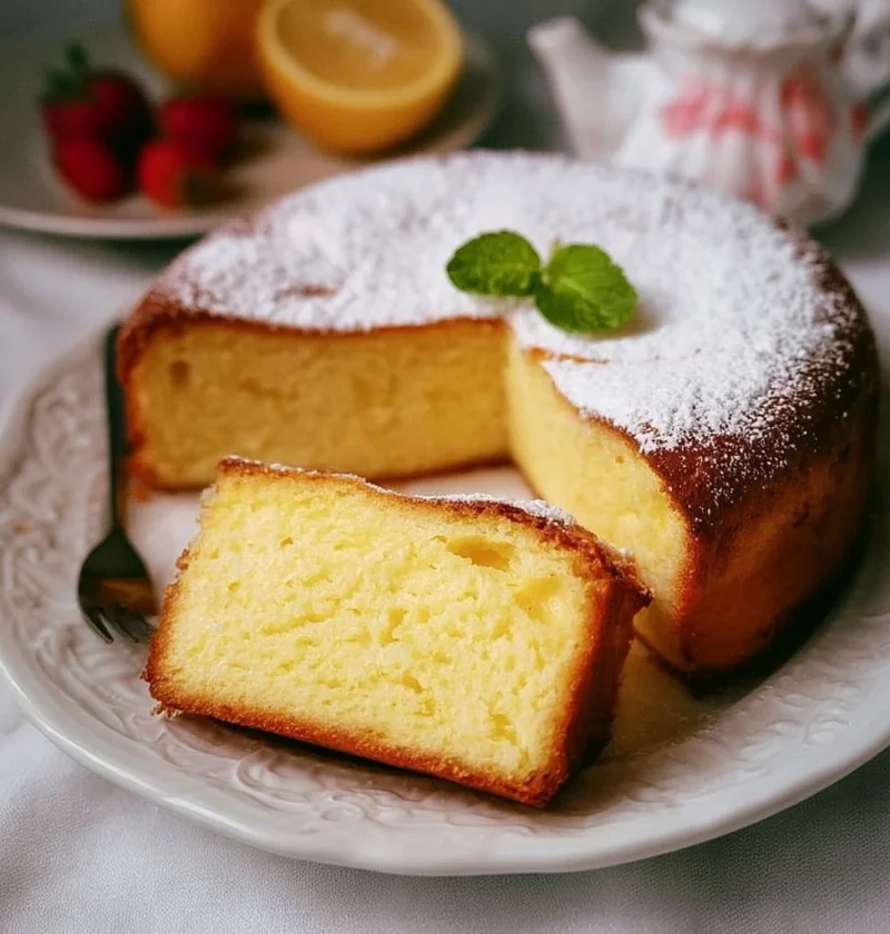 Fette di torta allo yogurt servite su un piatto bianco