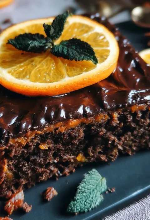 Torta Arancia e Cioccolato decorata con fette d'arancia e scaglie di cioccolato