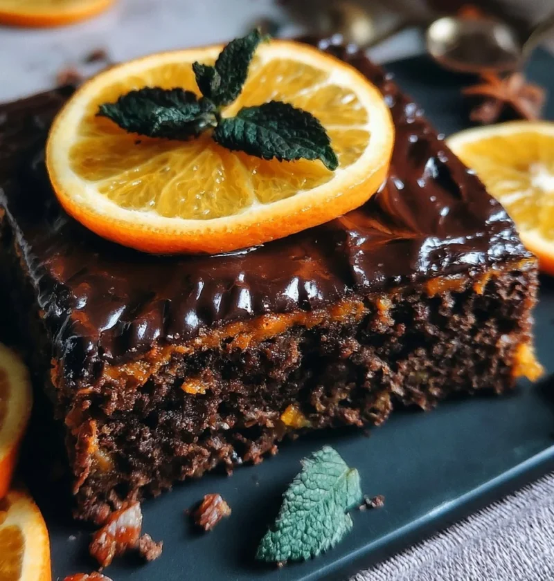 Torta Arancia e Cioccolato decorata con fette d'arancia e scaglie di cioccolato