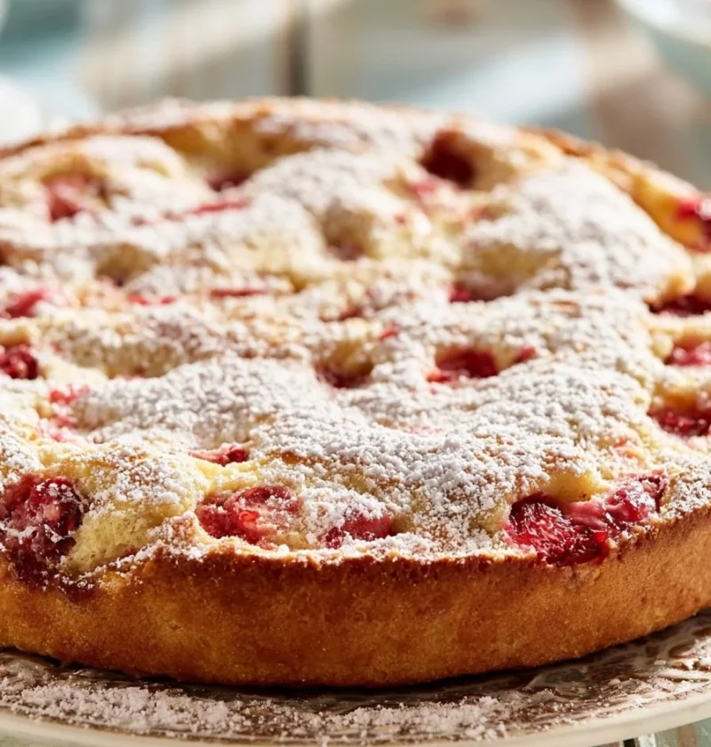 Torta della Nonna con frutta fresca decorata e servita su un piatto