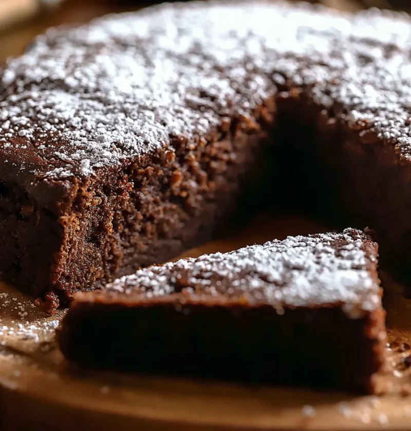 Fetta di torta di arance e cioccolato su piatto bianco