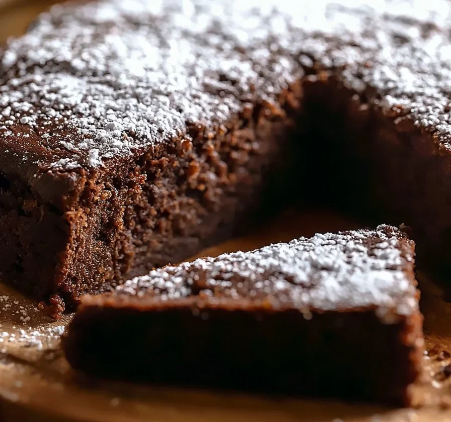 Fetta di torta di arance e cioccolato su piatto bianco
