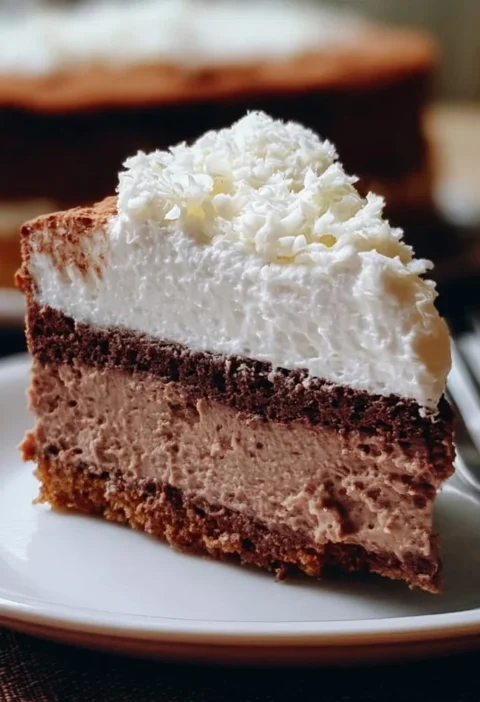 Torta Fredda al Mascarpone Doppio Cioccolato con cacao e decorazioni di cioccolato