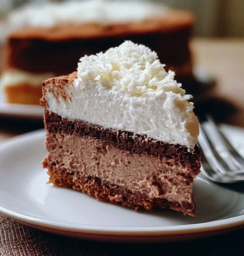 Torta Fredda al Mascarpone Doppio Cioccolato con cacao e decorazioni di cioccolato