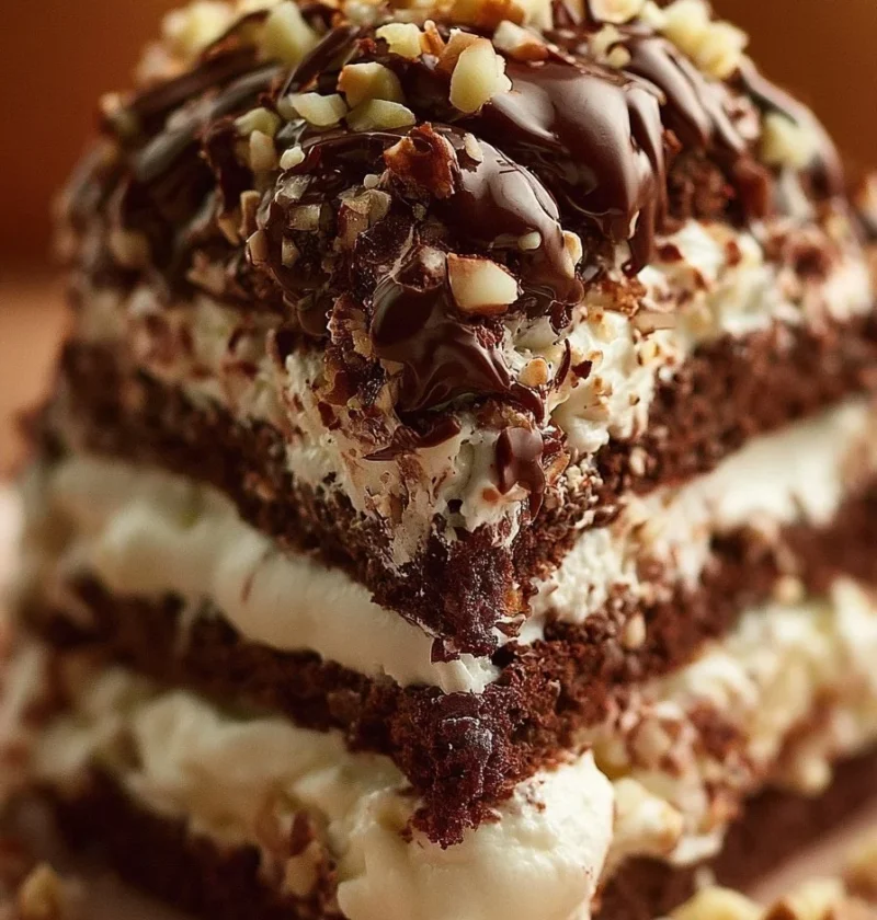 Torta Gelato Pan di Stelle con variegatura di Nutella e panna