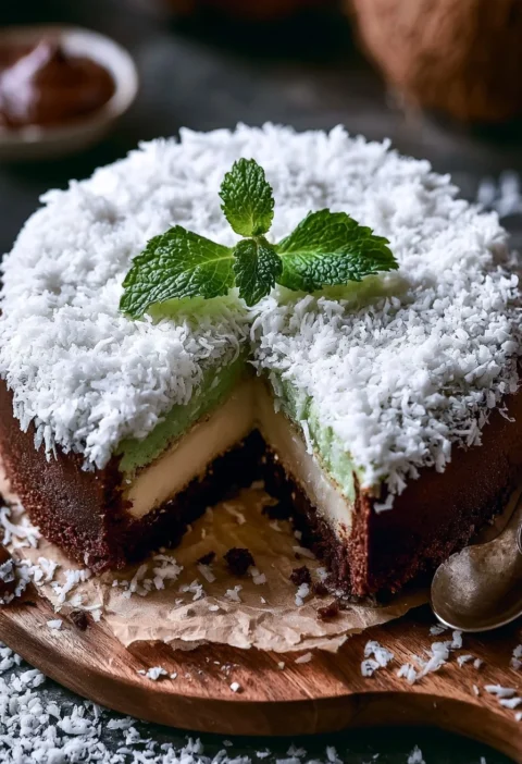 Torta menta cocco e Nutella decorata, pronta in 5 minuti.
