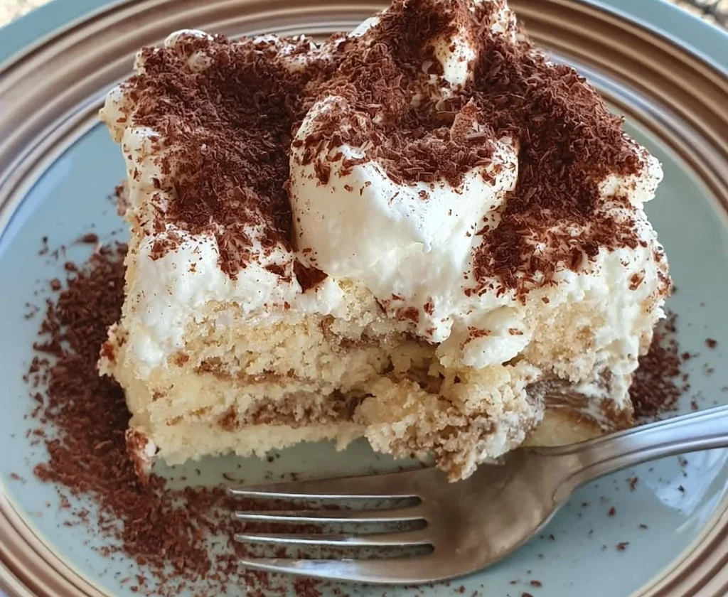 Torta Poke Tiramisu decorata con cacao e caffè, un dolce italiano