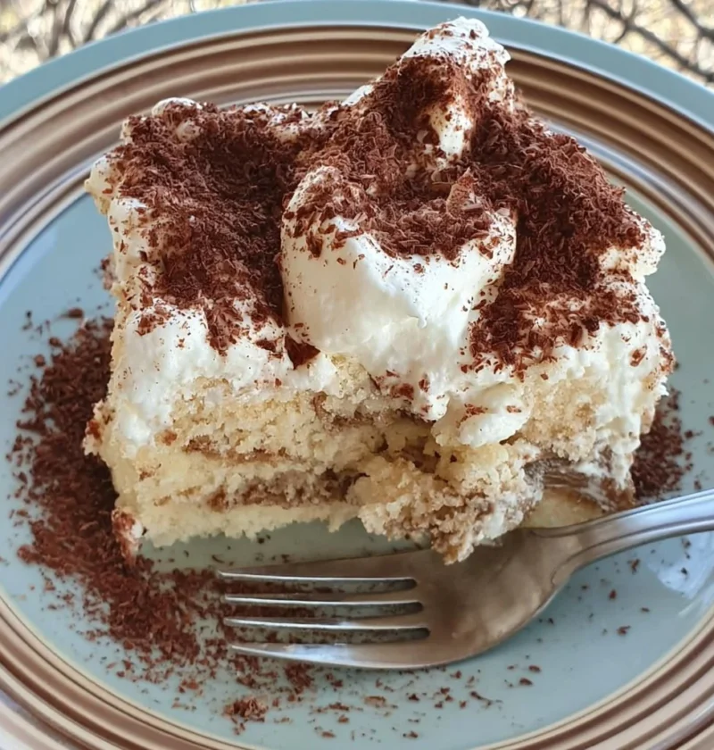 Torta Poke Tiramisu decorata con cacao e caffè, un dolce italiano