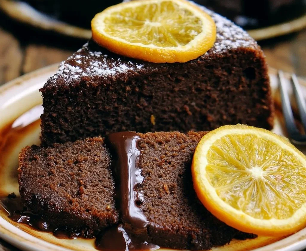 Torta Soffice Arancia e Cioccolato decorata con fette di arancia e cioccolato