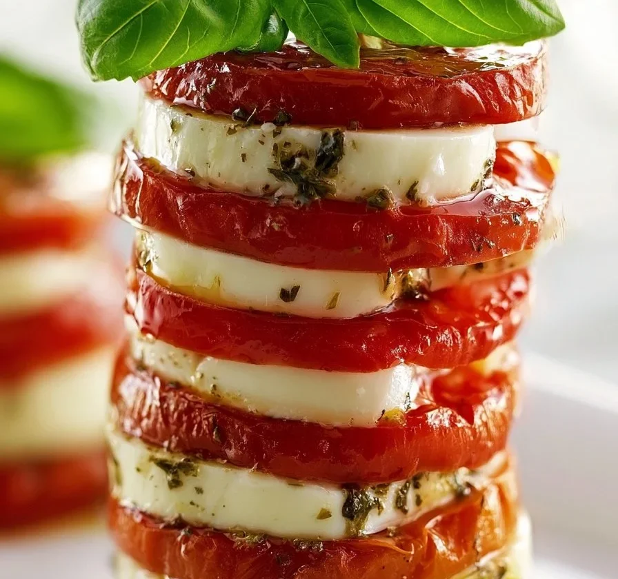 Tortino Caprese con Pomodori Arrosto, piatto tradizionale italiano