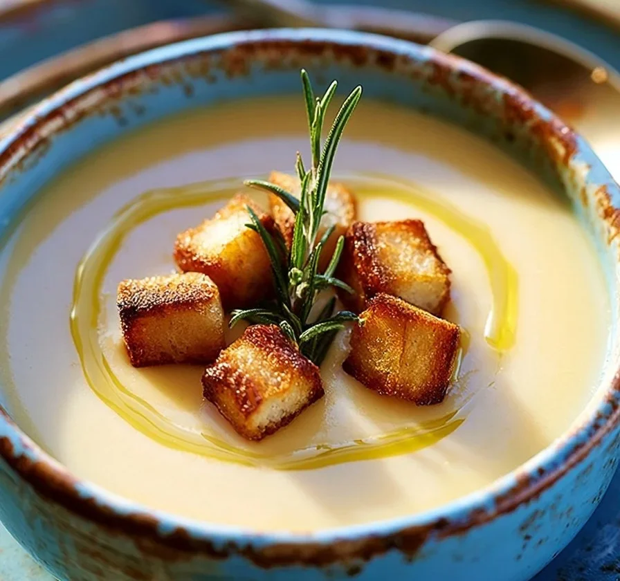 Vellutata di cavolfiore con patate e porri servita in ciotola