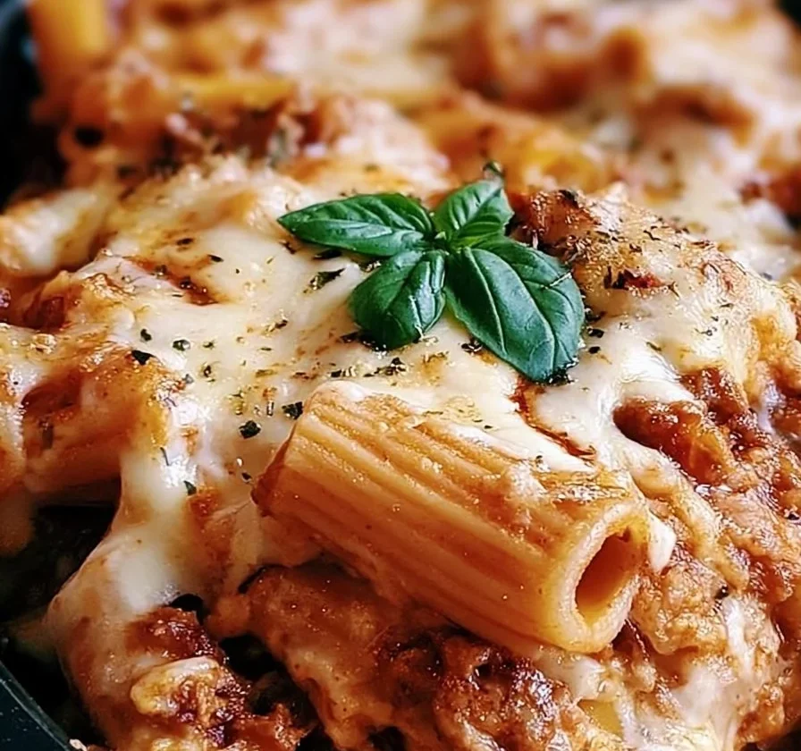 Ziti al forno cucinati nella Crockpot, un piatto delizioso e semplice.