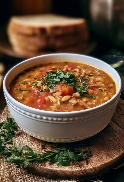 Zuppa di Lenticchie e Orzo fumante servita in una ciotola