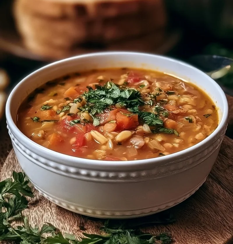 Zuppa di Lenticchie e Orzo fumante servita in una ciotola