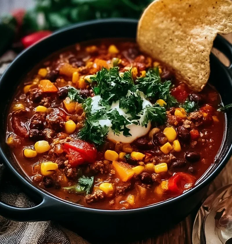 Zuppa di taco in pentola con ingredienti freschi e saporiti