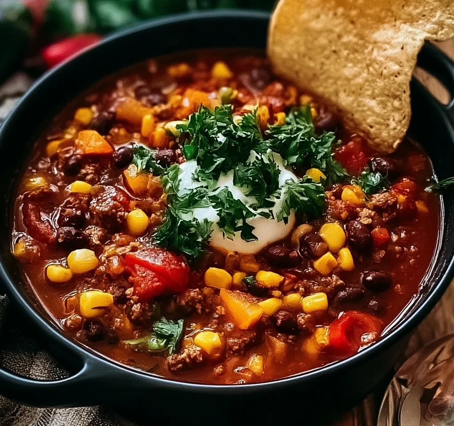 Zuppa di taco in pentola con ingredienti freschi e saporiti