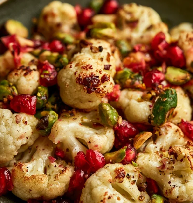 Cavolfiore con melagrana e pistacchi, piatto colorato e appetitoso