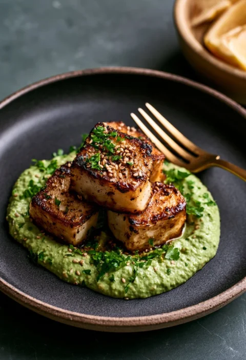 Celeriaco arrosto con salsa tahini verde, piatto salutare e delizioso