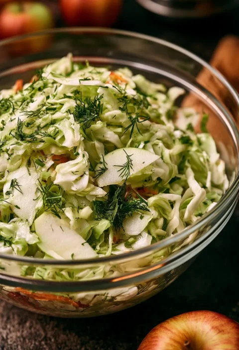 Insalata di Cavolo con Mela e Aneto, un piatto fresco e salutare.
