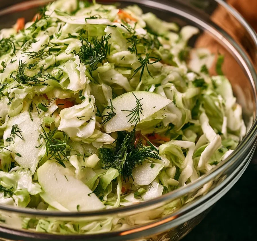 Insalata di Cavolo con Mela e Aneto, un piatto fresco e salutare.