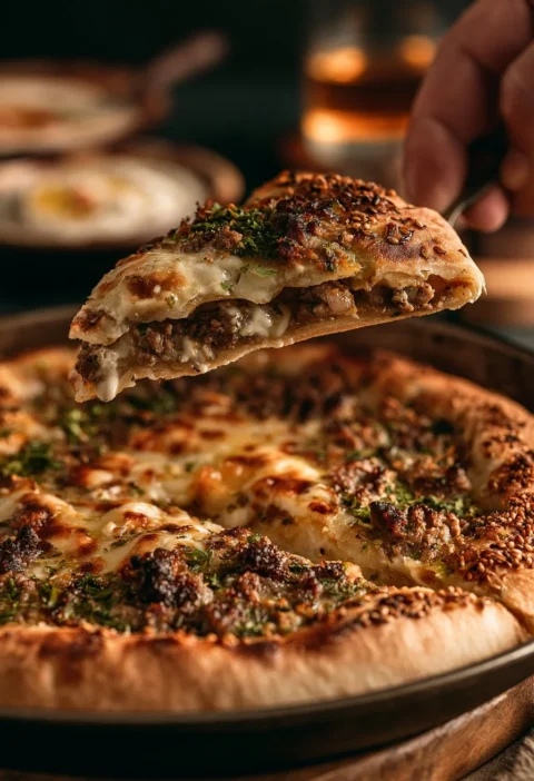 Lamb Siniyah cotto con crosta di tahini sul piatto