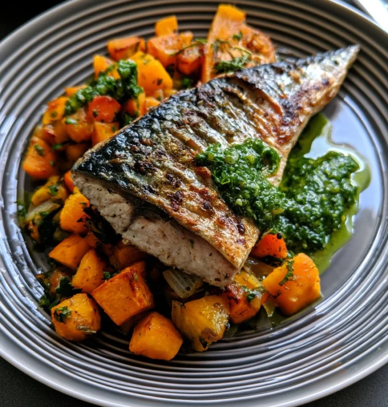 Maccarello con zucca arrosto e salsa alle erbe, un piatto gourmet italiano