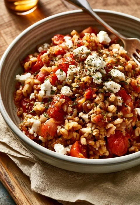 Orzo al Forno con Pomodoro, Feta e Origano - ricetta italiana deliziosa