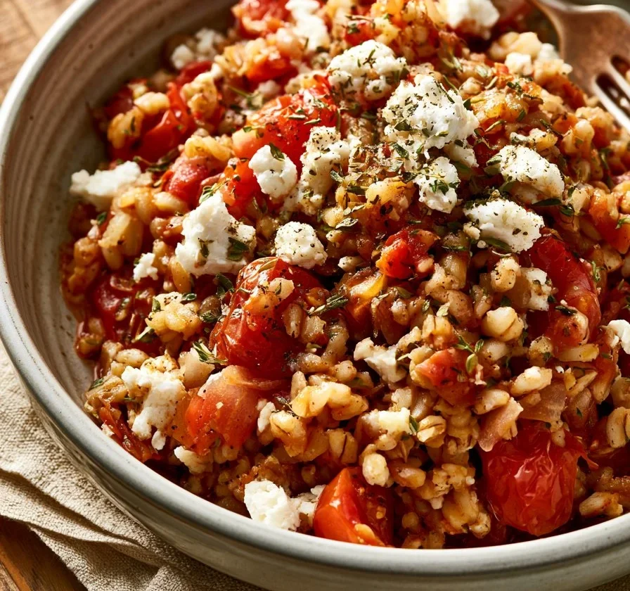 Orzo al Forno con Pomodoro, Feta e Origano - ricetta italiana deliziosa