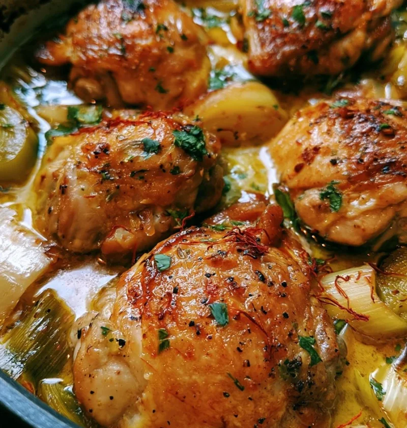 Pollo Brasato con Porri e Zafferano servito con contorni colorati