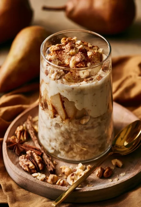 Pudding di Pera con Zenzero e Nocciole in un elegante dessert