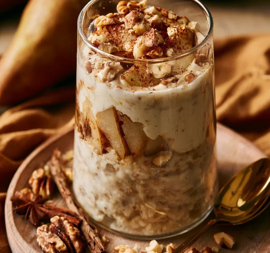 Pudding di Pera con Zenzero e Nocciole in un elegante dessert