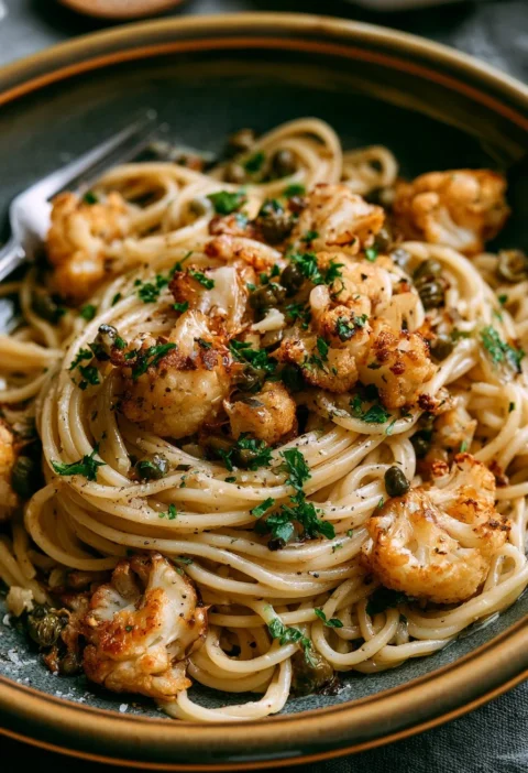 Spaghetti con cavolfiore arrostito e capperi per una cena sana