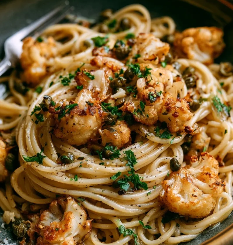 Spaghetti con cavolfiore arrostito e capperi per una cena sana